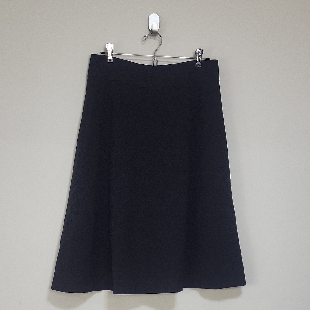 Vtg MOSSIAC Black Poly Rayon Banded Waist A-line Midi Skirt